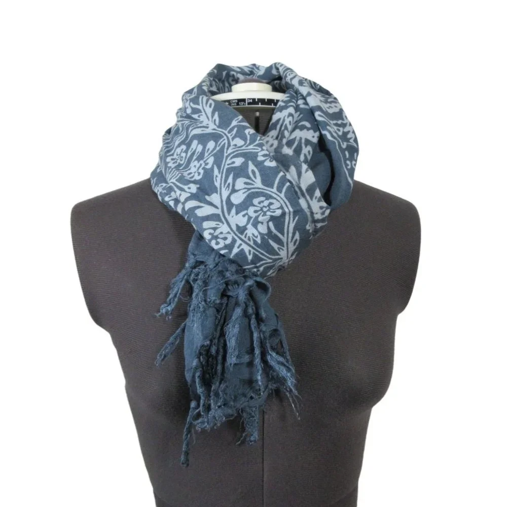 Woven boho floral‎ print fringed lagenlook scarf shawl